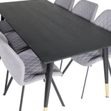 Jídelní stůl Dipp - 180*90cm - Černá / Černá mosaz+Gemma Jídelní židle - Černé nohy - Šedá látka_6