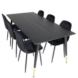 Jídelní stůl Dipp - 180*90cm - Černá / Černá mosaz + Polar Diamond Jídelní židle - Černé nohy - Black Velvet_6