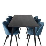 Jídelní stůl Dipp - 180*90cm - Černá dýha / celé černé nohy + Sametová jídelní židle - Modrá / Černá_6
