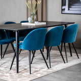 Jídelní stůl Dipp - 180*90cm - Černá dýha / celé černé nohy + Sametová jídelní židle - Modrá / Černá_6