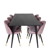 Jídelní stůl Dipp - 180*90cm - Černá dýha / celé černé nohy + Sametová jídelní židle Mosaz - Růžová / Černá_6