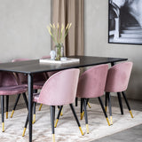 Jídelní stůl Dipp - 180*90cm - Černá dýha / celé černé nohy + Sametová jídelní židle Mosaz - Růžová / Černá_6