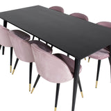 Jídelní stůl Dipp - 180*90cm - Černá dýha / celé černé nohy + Sametová jídelní židle Mosaz - Růžová / Černá_6