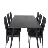 Jídelní stůl Dipp - 180*90cm - Černá dýha / celé černé nohy + Slim High Back Jídelní židle - Černé nohy - Černá PU_6