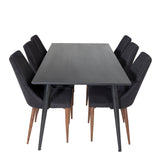 Jídelní stůl Dipp - 180*90cm - Černá dýha / celé černé nohy + Jídelní židle Leone - Ořechové nohy - Black Fabric_6