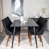 Jídelní stůl Dipp - 180*90cm - Černá dýha / celé černé nohy + Jídelní židle Leone - Ořechové nohy - Black Fabric_6