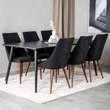 Jídelní stůl Dipp - 180*90cm - Černá dýha / celé černé nohy + Jídelní židle Leone - Ořechové nohy - Black Fabric_6
