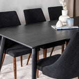 Jídelní stůl Dipp - 180*90cm - Černá dýha / celé černé nohy + Jídelní židle Leone - Ořechové nohy - Black Fabric_6