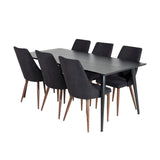 Jídelní stůl Dipp - 180*90cm - Černá dýha / celé černé nohy + Jídelní židle Leone - Ořechové nohy - Black Fabric_6