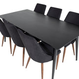 Jídelní stůl Dipp - 180*90cm - Černá dýha / celé černé nohy + Jídelní židle Leone - Ořechové nohy - Black Fabric_6