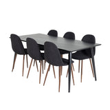 Jídelní stůl Dipp - 180*90cm - Černá dýha / celé černé nohy + Jídelní židle Polar - Ořechové nohy - Černá látka_6