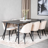 Jídelní stůl Dipp - 180*90cm - Černá dýha / celé černé nohy + Sametová jídelní židle - Béžová / Černá_6