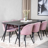 Jídelní stůl Dipp - 180*90cm - Černá dýha / celé černé nohy + Sametová jídelní židle - Růžová / Černá_6
