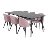 Jídelní stůl Dipp - 180*90cm - Černá dýha / celé černé nohy + Sametová jídelní židle - Růžová / Černá_6