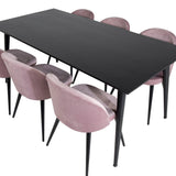 Jídelní stůl Dipp - 180*90cm - Černá dýha / celé černé nohy + Sametová jídelní židle - Růžová / Černá_6