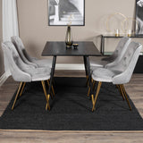 Jídelní stůl Dipp - 120 cm - Černá dýha - Černé nohy š. Mosazný dipp+Velvet Deluxe Jídelní židle - světle šedá / mosaz_4