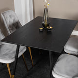Jídelní stůl Dipp - 120 cm - Černá dýha - Černé nohy š. Mosazný dipp+Velvet Deluxe Jídelní židle - světle šedá / mosaz_4