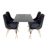 Jídelní stůl Dipp - 120 cm - Černá dýha - Černé nohy š. Brass dipp+Velvet Deluxe Jídelní židle - Černá / Brass_4