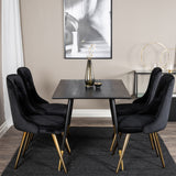 Jídelní stůl Dipp - 120 cm - Černá dýha - Černé nohy š. Brass dipp+Velvet Deluxe Jídelní židle - Černá / Brass_4