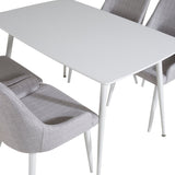 Polar Jídelní stůl 120 cm - Bílá Bílá+Plaza Jídelní židle - Bílé nohy - Světle šedá Fabric_4