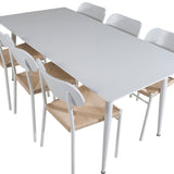 Polar Jídelní stůl 180 cm - Bílá deska / Bílé nohy + Jídelní židle Polly - Bílá / Přírodní _6