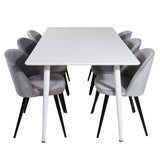 Jídelní stůl Polar 180 cm - Bílá deska / Bílé nohy + Sametová jídelní židle - Světle šedá / Černá_6