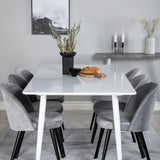Jídelní stůl Polar 180 cm - Bílá deska / Bílé nohy + Sametová jídelní židle - Světle šedá / Černá_6