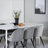 Jídelní stůl Polar 180 cm - Bílá deska / Bílé nohy + Sametová jídelní židle - Světle šedá / Černá_6