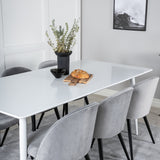 Jídelní stůl Polar 180 cm - Bílá deska / Bílé nohy + Sametová jídelní židle - Světle šedá / Černá_6