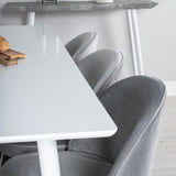 Jídelní stůl Polar 180 cm - Bílá deska / Bílé nohy + Sametová jídelní židle - Světle šedá / Černá_6