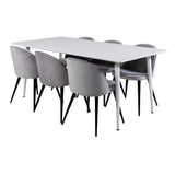 Jídelní stůl Polar 180 cm - Bílá deska / Bílé nohy + Sametová jídelní židle - Světle šedá / Černá_6