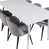Jídelní stůl Polar 180 cm - Bílá deska / Bílé nohy + Sametová jídelní židle - Světle šedá / Černá_6