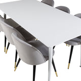 Polar Jídelní stůl 180 cm - Bílá deska / Bílé nohy + Sametová jídelní židle Mosaz - Světle šedá / Black_6