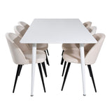 Polar Jídelní stůl 180 cm - Bílá deska / Bílé nohy + Sametová jídelní židle - Béžová / Černá_6