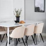 Polar Jídelní stůl 180 cm - Bílá deska / Bílé nohy + Sametová jídelní židle - Béžová / Černá_6