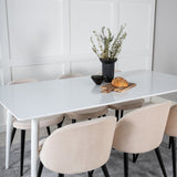 Polar Jídelní stůl 180 cm - Bílá deska / Bílé nohy + Sametová jídelní židle - Béžová / Černá_6