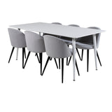 Polar Jídelní stůl 180 cm - Bílá deska / Bílé nohy + Sametová jídelní židle Manšestr - Světle Šedá / Černá_6