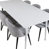 Polar Jídelní stůl 180 cm - Bílá deska / Bílé nohy + Sametová jídelní židle Manšestr - Světle Šedá / Černá_6