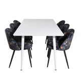 Jídelní stůl Polar 180 cm - Bílá deska / Bílé nohy+Sametová jídelní židle - Black Flower fabric_6