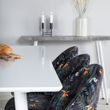 Jídelní stůl Polar 180 cm - Bílá deska / Bílé nohy+Sametová jídelní židle - Black Flower fabric_6