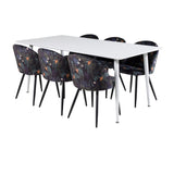 Jídelní stůl Polar 180 cm - Bílá deska / Bílé nohy+Sametová jídelní židle - Black Flower fabric_6