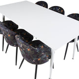 Jídelní stůl Polar 180 cm - Bílá deska / Bílé nohy+Sametová jídelní židle - Black Flower fabric_6