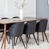 Jídelní stůl Polar 180 cm - Ořechová deska - Ořechové nohy+Sametová jídelní židle - Černá / Černá_6