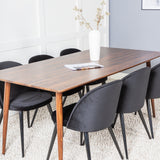 Jídelní stůl Polar 180 cm - Ořechová deska - Ořechové nohy+Sametová jídelní židle - Černá / Černá_6