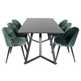 Jídelní stůl Marina - černá deska / černé nohy + sametová jídelní židle - zelená / černá_6