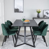 Jídelní stůl Marina - černá deska / černé nohy + sametová jídelní židle - zelená / černá_6