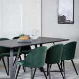 Jídelní stůl Marina - černá deska / černé nohy + sametová jídelní židle - zelená / černá_6