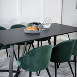 Jídelní stůl Marina - černá deska / černé nohy + sametová jídelní židle - zelená / černá_6