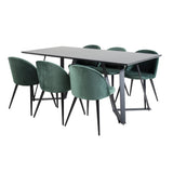 Jídelní stůl Marina - černá deska / černé nohy + sametová jídelní židle - zelená / černá_6