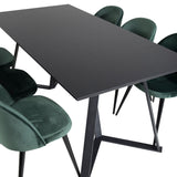 Jídelní stůl Marina - černá deska / černé nohy + sametová jídelní židle - zelená / černá_6